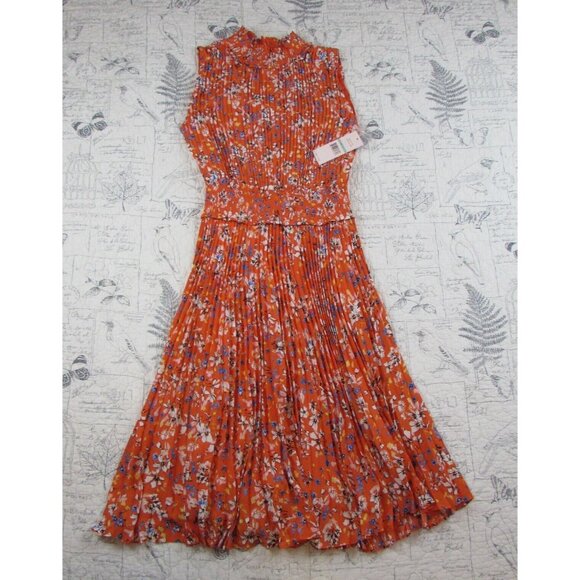 Nanette Lepore Dresses & Skirts - NEW $148 Nanette Womens Orange Floral Pleated Sleeveless Midi Fit Flare 8
